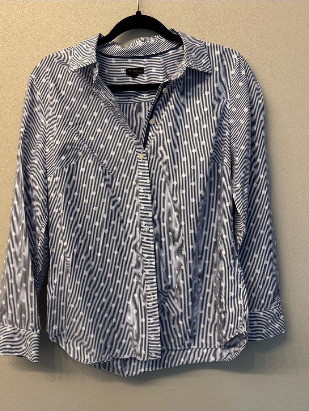 Women’s Talbots Blue Polka Dot Stripe Button-Up Shirt | Size Medium